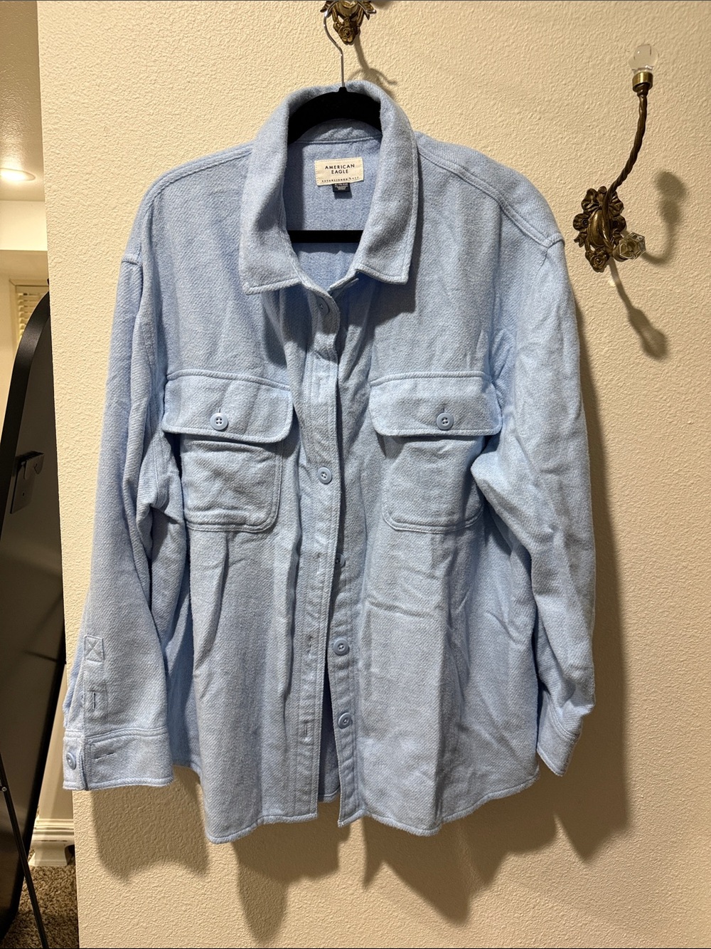 American Eagle Outfitters Light Blue Casual Button-Down Shacket